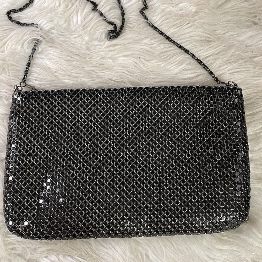 Marlo Mesh Black Evening Shoulder Bag with Black Chain Strap